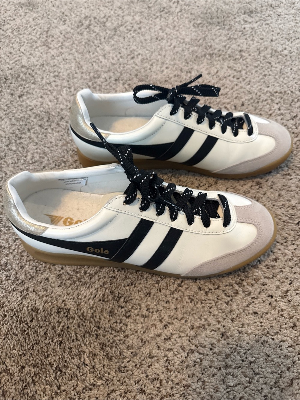 Gola Viper Leather  Classic White Sneakers with Black Stripes 10